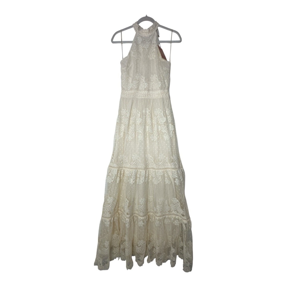New Champagne & Strawberry Maxi Dress Women's Small Ivory Lace Wedding Romantic - Picture 3 of 12